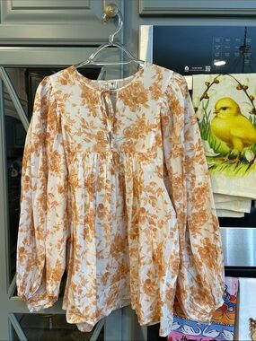 Mille Floral Toile Peasant Blouse - Cream Gold Floral XS